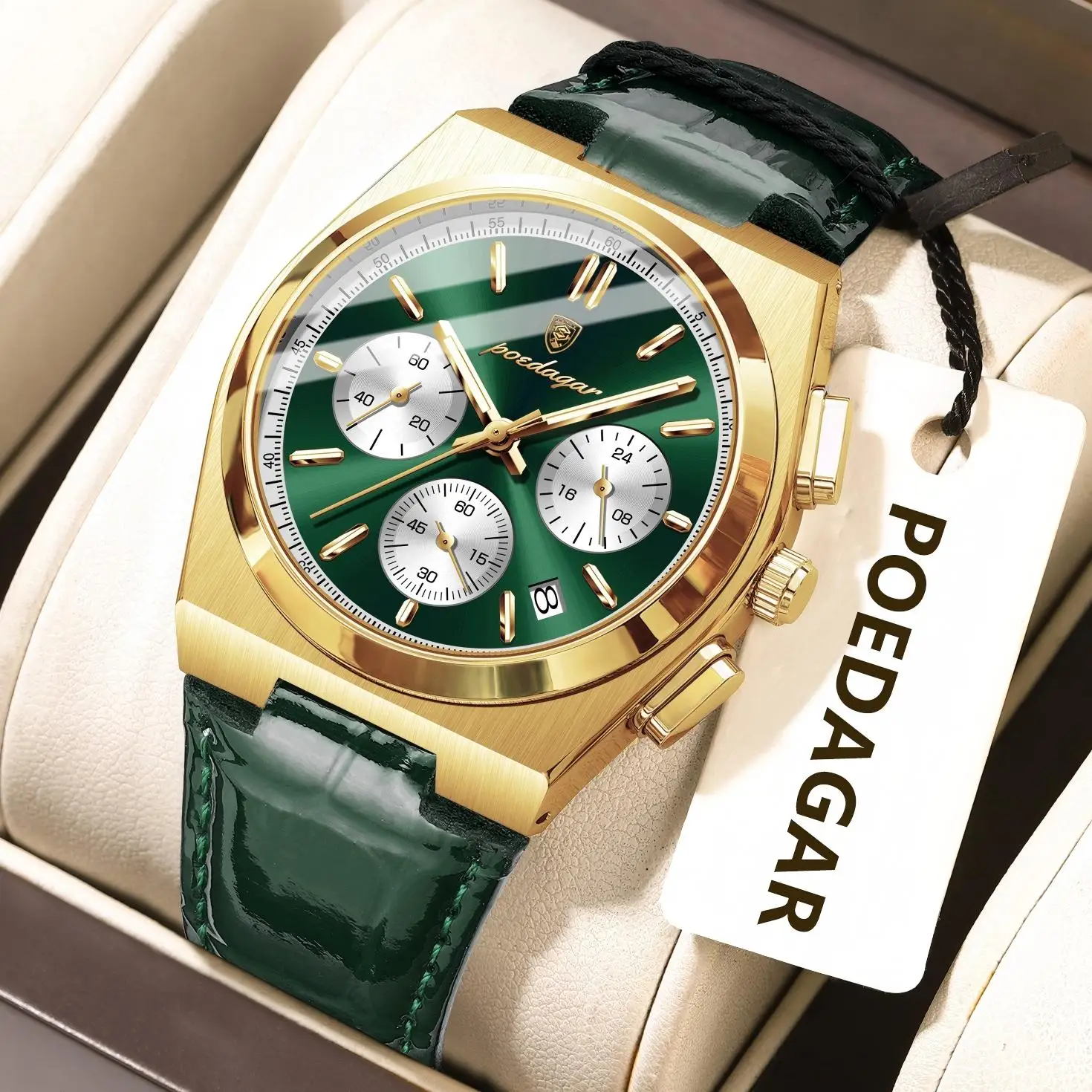 POEDAGAR Trendy Luxus Mann Uhr Wasserdicht Leucht Chronograph Datum Quarz Männer Armbanduhr Mode Sport Leder herren Uhren Image