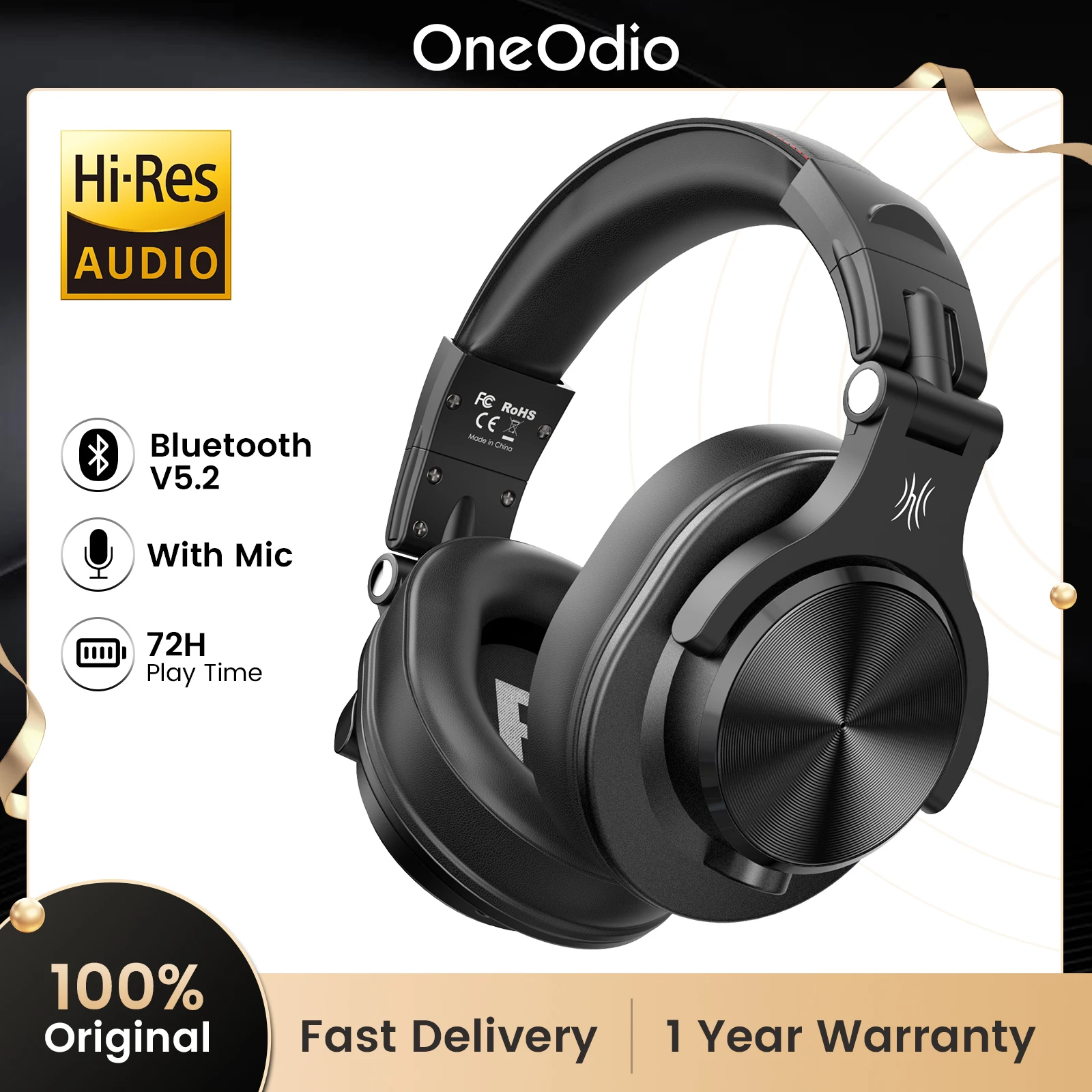 Oneoido A70 Drahtlose Kopfhörer Bluetooth-Kopfhörer 5.2 Faltbares Headset Sport-Over-Ear-Kopfhörer 72 Stunden Zeit. Hi-Res Sound Image