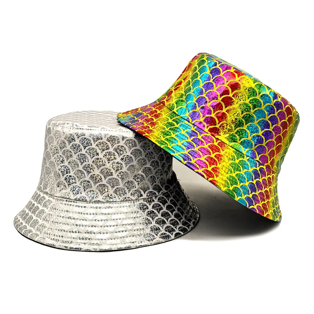 Bling Bunter Reflektierender Hip-Hop Bucket Hat für Damen und Herren, Dekorativer Fischerhut, Unisex Sonnenhut, Reise-Panama-Hut, Sommer-Sonnenschutz