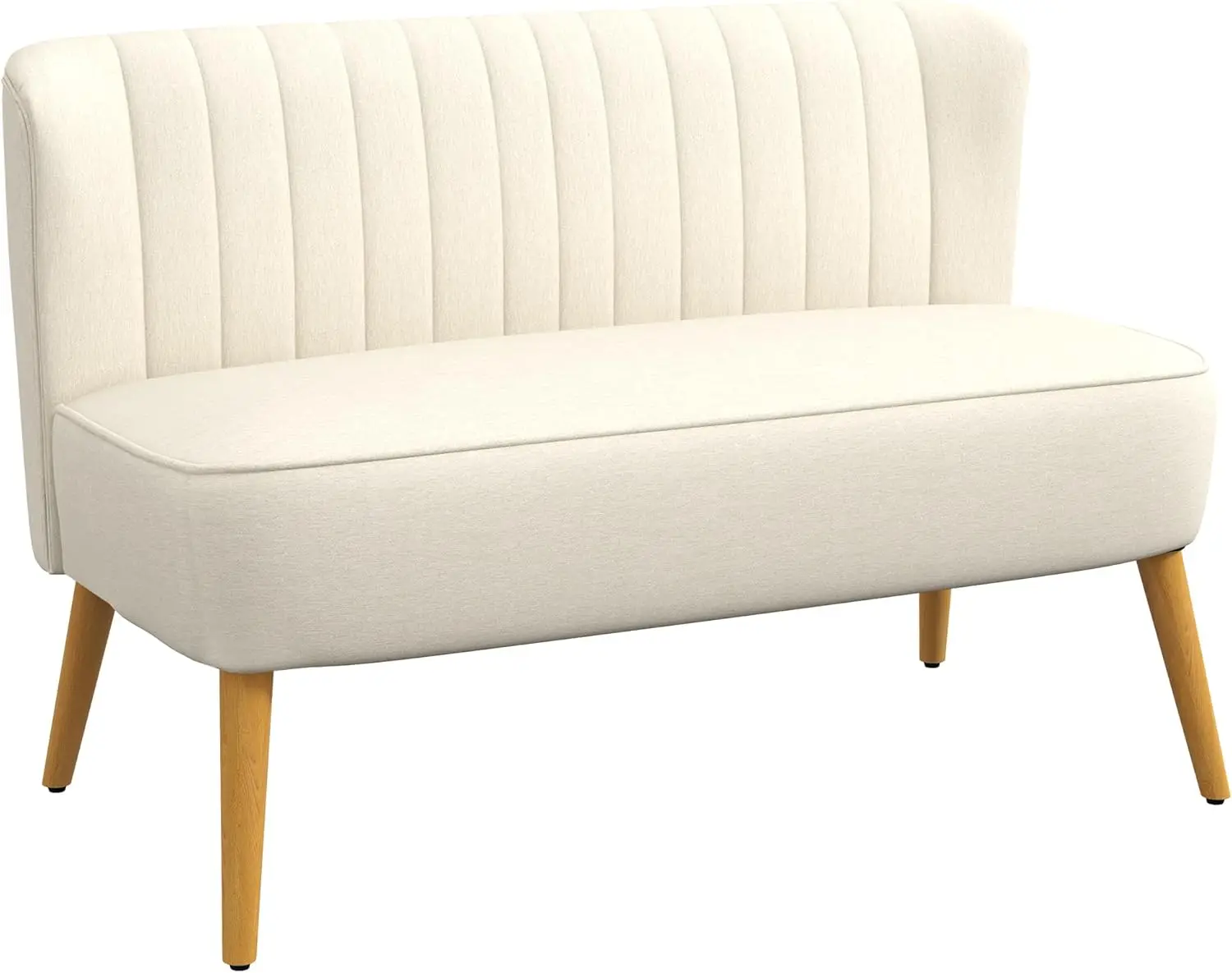 2-Sitzer Sofa, Kleines Loveseat mit Leinen-Optik Modernes Polstersofa für Wohnzimmer, Schlafzimmer, Kleine Räume, Cremefarben Image
