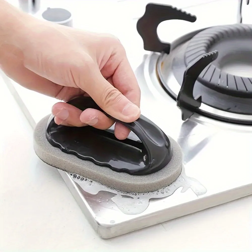 1 Stück magischer Schmirgelschwamm mit Griff – wiederverwendbares Küchenschrubbpad für Töpfe | Langlebige Polycarbonat-Reinigungsbürste für den Hausgebrauch Image