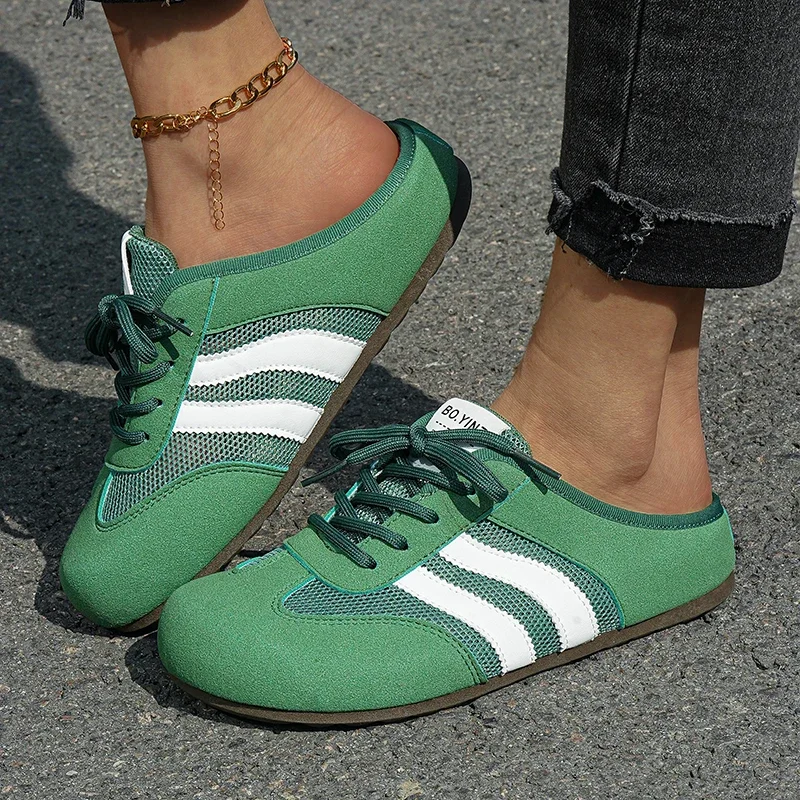 Sommer-Mesh-Freizeitschuhe für Damen, halbe Schuhe, bequeme, atmungsaktive Damen-Hausschuhe, leichte flache Schuhe, Slip-on-Schuhe für Damen