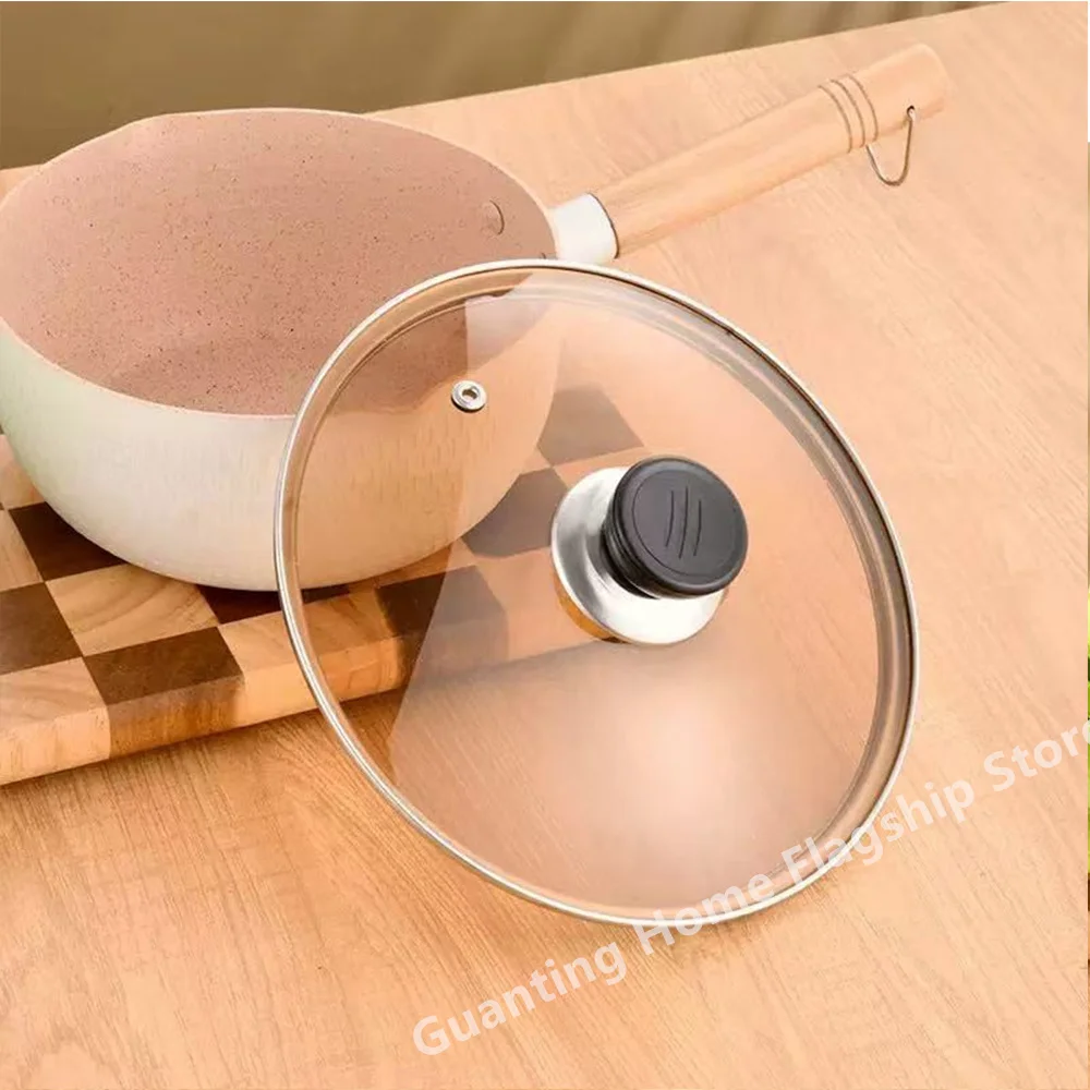 16–32 cm brauner Glasdeckel mit Edelstahlkante und hitzebeständigem, kreisförmigem, multifunktionalem Haushaltstopfdeckel des Koches Image