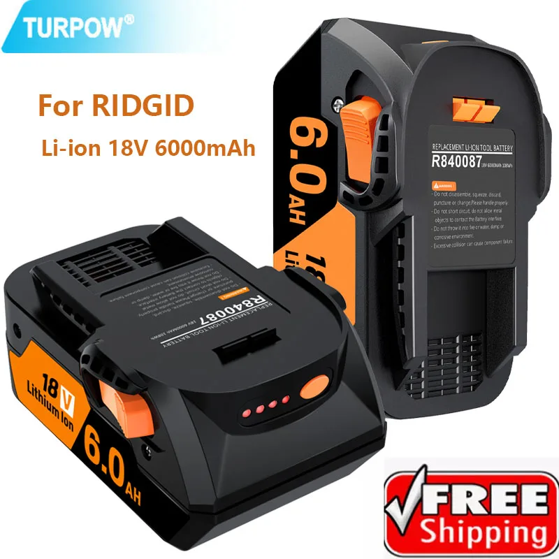 Turpow 6,0/4,0 Ah 18 V Li-Ion für RIDGID R 840083 R 840085 R 840086 R 840087 Wiederaufladbarer Akku für Elektrowerkzeuge der Serie AEG Image