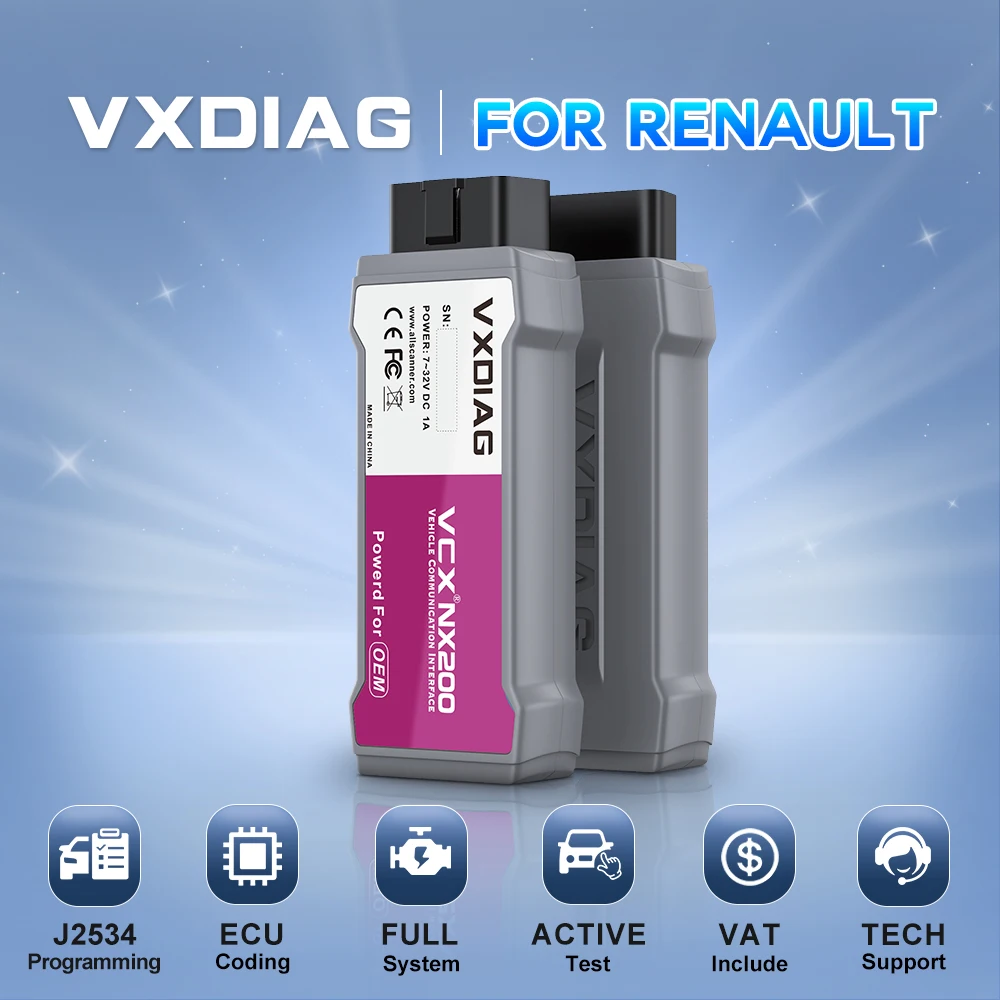 VXDIAG VCX NANO NX200 für Renault 2006-Heute Kfz-Diagnosegerät J2534 ECU-Programmierung ECU-Codierung Alle-System-Diagnose Aktiver Test OBD2-Scanner Lebenslange Kostenlose Update-Lizenz Image