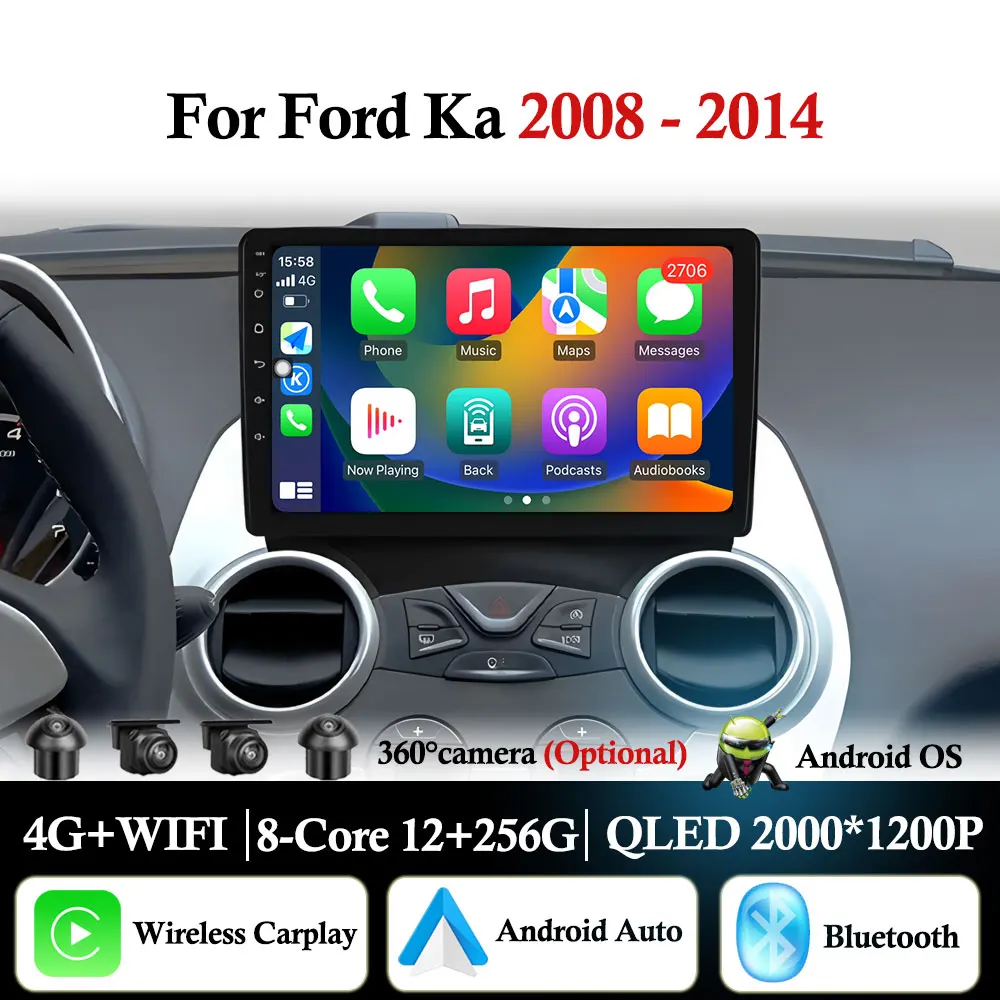 Android 16 Autoradio Multimedia-Player für Ford Ka K2 2008 2009 - 2014 Kabelloses Carplay Auto-Headunit Navigation GPS WIFI DSP Image