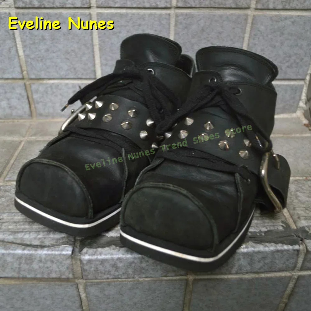 Quadratische Zehenpartie, dicke Sohle, PU-Leder Schuhe, schwarze Nieten, Schnallen-Pumps, Frühjahr/Sommer 2026 Neuheiten, Schnürschuhe, Casual Trend für Paare Image