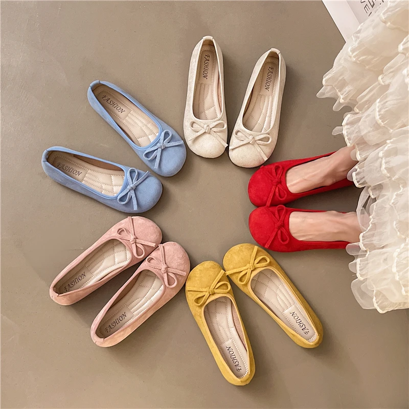 Elegante Ballerinas mit Schleifenknoten für Damen, 2022, Damenschuhe, flacher Mund, Schmetterlings-Ballettkleid, große Größe, flacher Schmetterlingsknoten, große Größe
