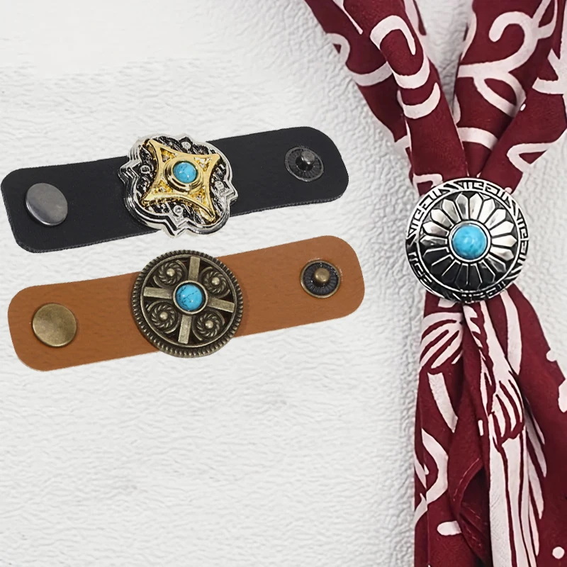 Vintage PU-Leder Schalhalter, Schalclips, Seidenring-Halstuch-Schiebeverschluss, Sicherungsschlaufe, Vielseitiges Dekoratives Accessoire