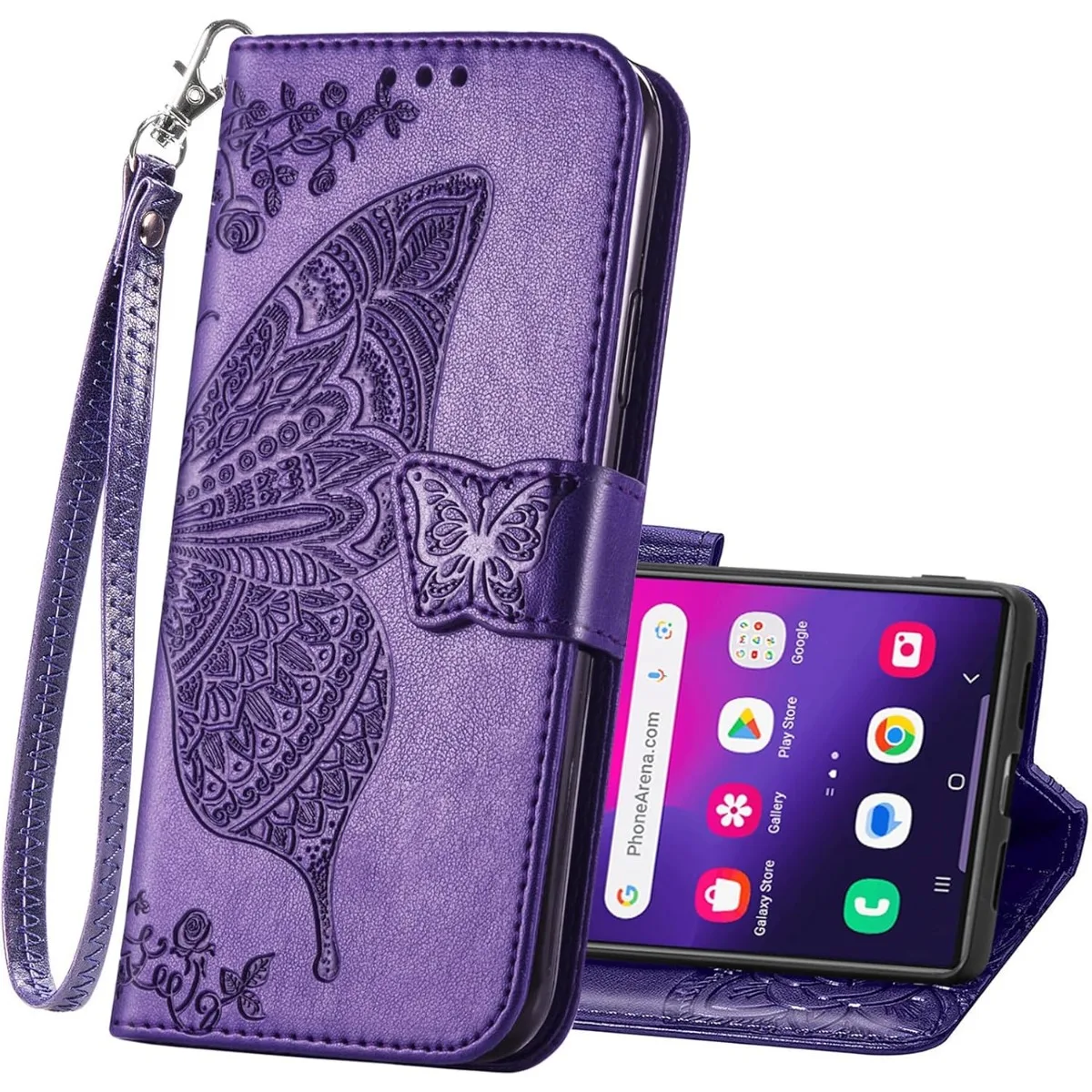 Schmetterlings-Textur Flip Wallet Case für Samsung S26 S25 S24 S23 S22 Ultra Plus FE Damen Schutzhülle mit Standfunktion und Handschlaufe Image