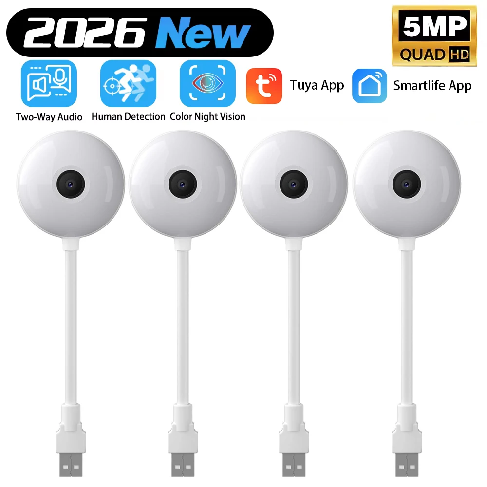 Tuya Smart Home 5MP USB-Kamera mit WLAN - Sofortige Einrichtung Babymonitor Farbnachtsicht Zwei-Wege-Audio Cloud/TF-Speicher Image