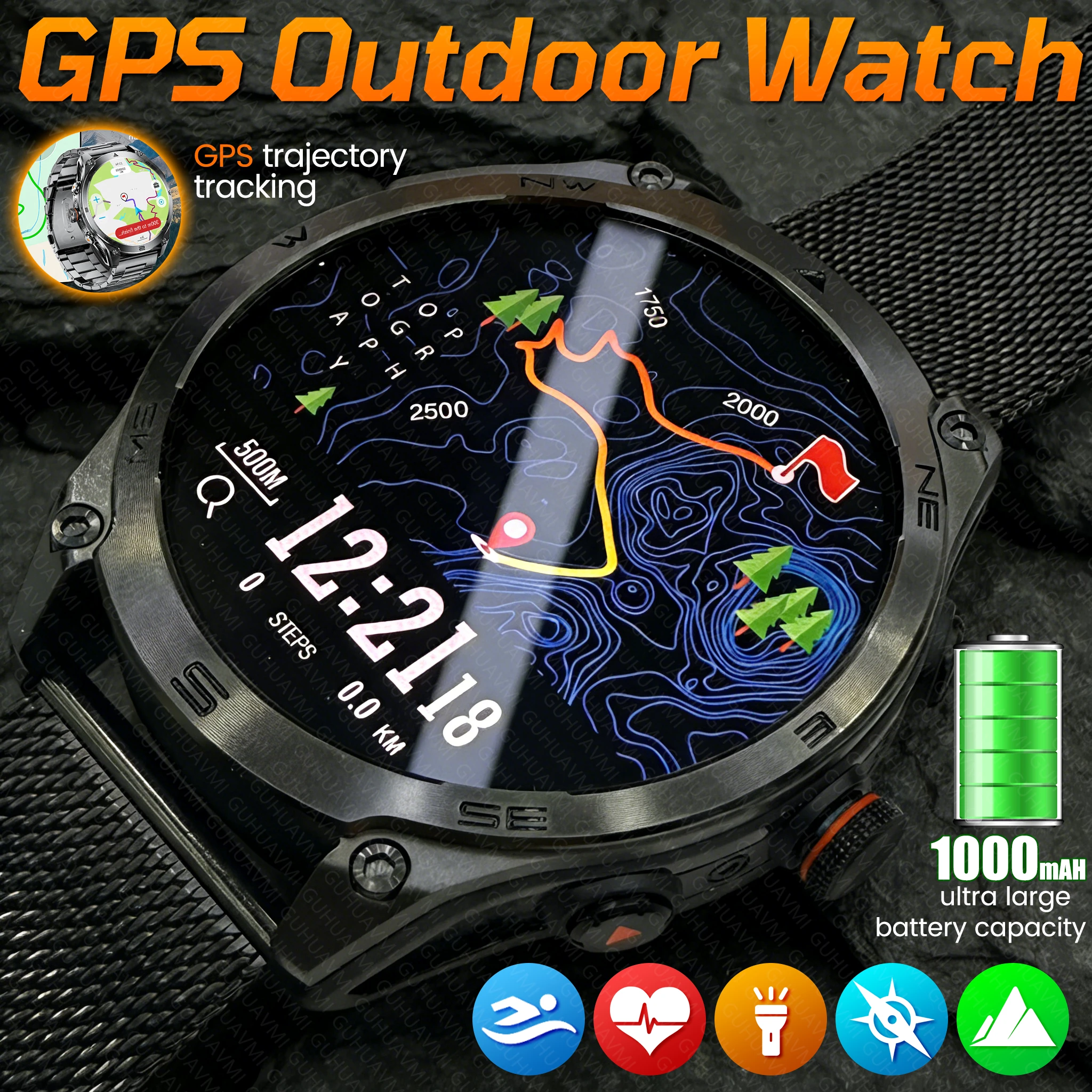 2026 Neue Outdoor-GPS-Herren-Smartwatch mit 1000mAh großem Akku, Kompass, Höhenmesser, 10ATM wasserdicht, AMOLED-Sportuhr mit Anruffunktion für Männer.