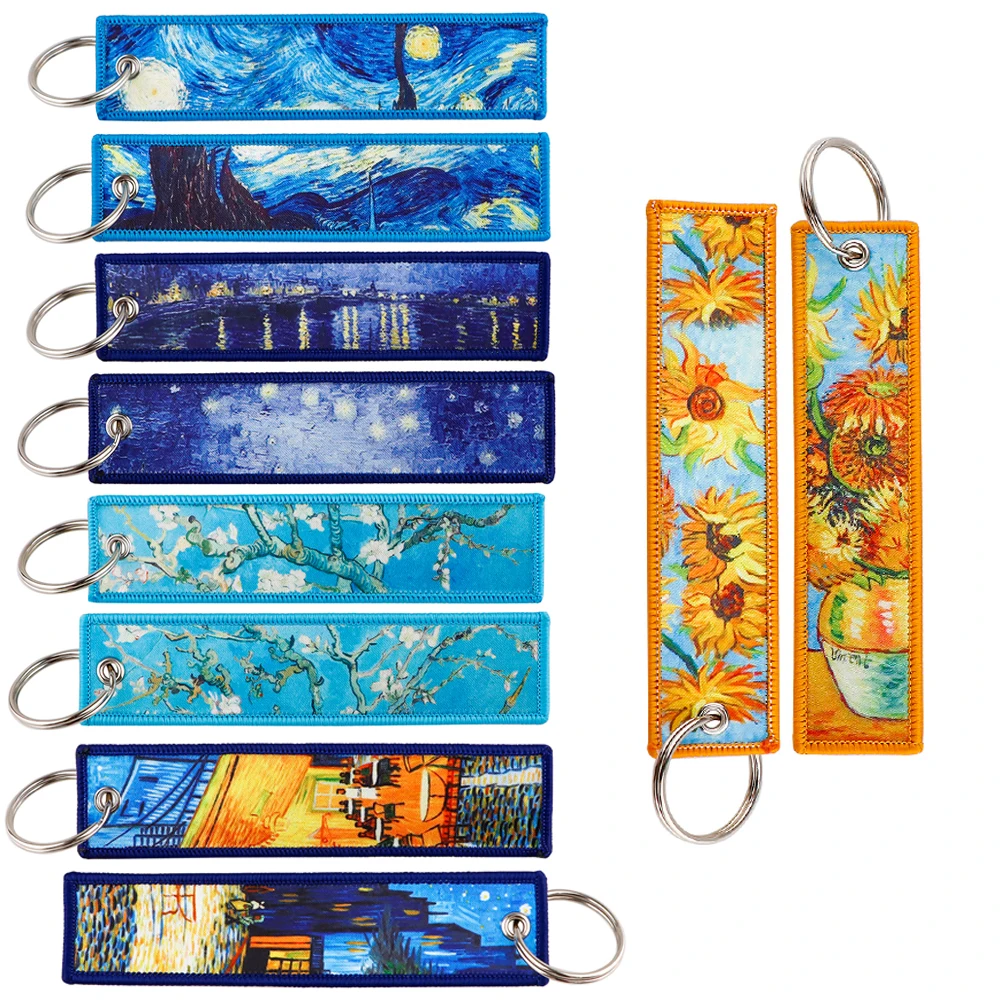KKZ423 Van Gogh Serie Sonnenblume Sternenhimmel Mode Schlüsselanhänger Schlüsselanhänger für Motorräder Schlüsselanhänger Schlüsselanhänger Chaveiro Markenanhänger Geschenke Image