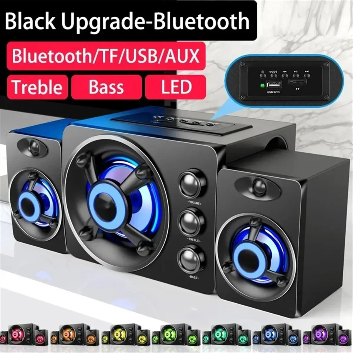 Top HIFI 3D Stereo Lautsprecher Bunte LED Licht AUX USB Verdrahtete Drahtlose Bluetooth Audio Theater Surround Sound Bar TV Image