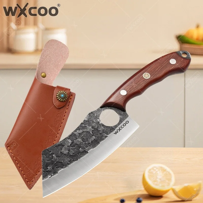 WXCOO Handgefertigte Mehrzweck-Metzgermesser, Lebensmittel-Schneidemesser, Fleischbeil, Küchenmesser mit Holzgriff, BBQ-Haushaltsmesser, Geschmiedete Klinge Image