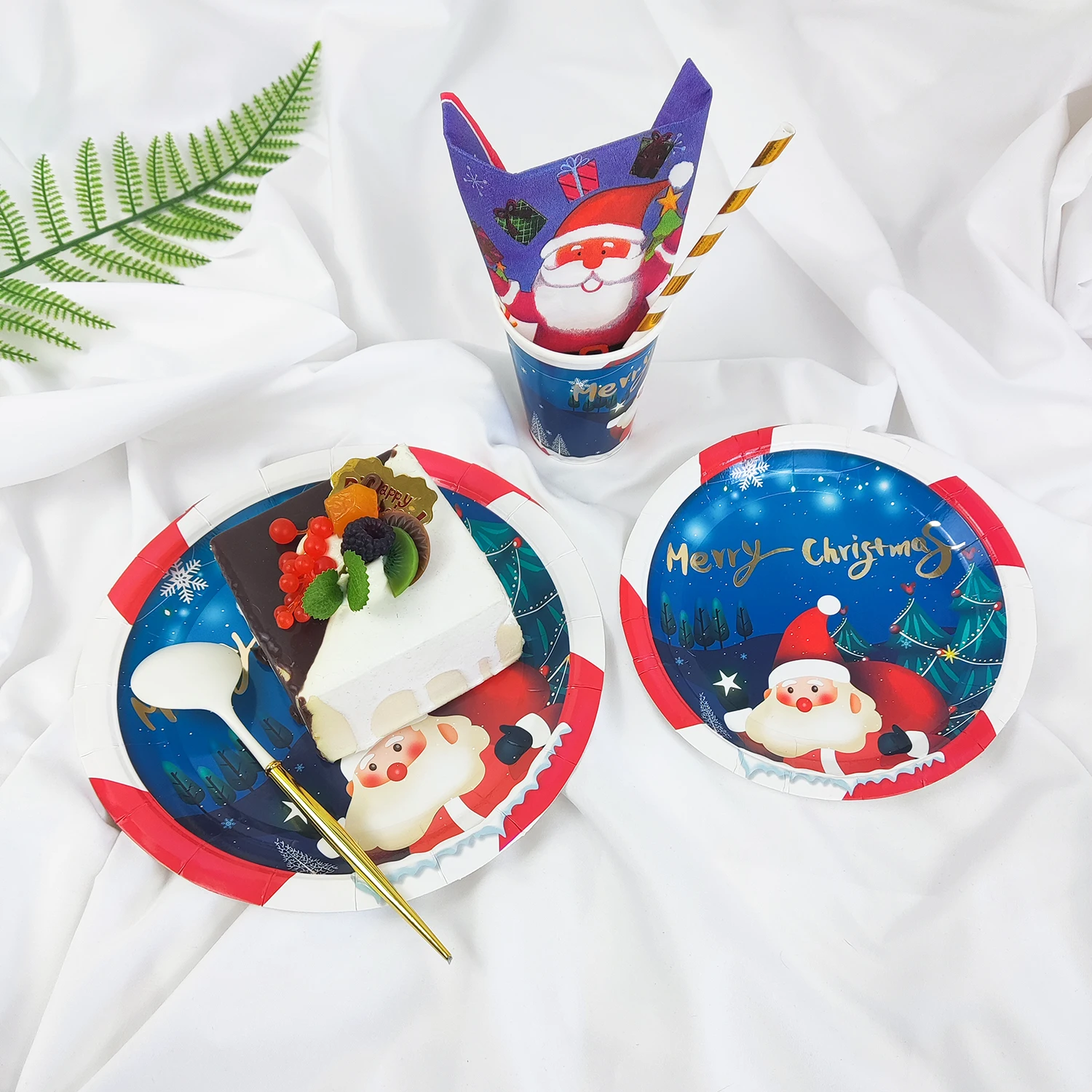 Festa di natale posate a tema pupazzo di neve decorazioni per feste usa e getta 7/9 pollici bicchieri di carta e piatti Set stoviglie per feste forniture