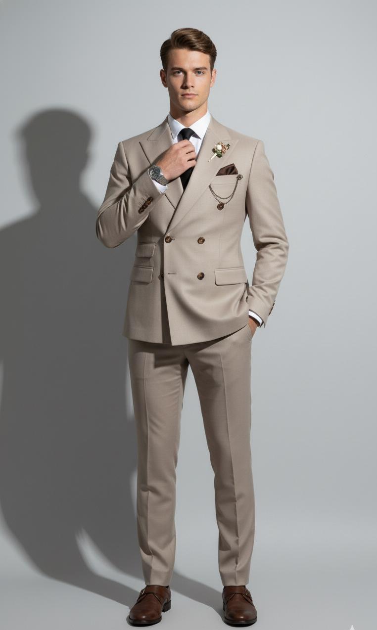 Abito doppiopetto beige di lusso per uomo | | Abito da sposo slim fit a 6 bottoni | Elegante abito da sposa e formale | Completo da uomo alla moda