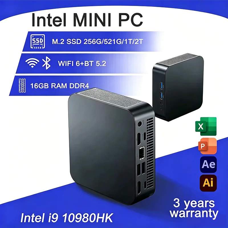 Mini PC Intel Core I9 10980HK Windows 11 16 Go DDR4 1 To/2 To SSD M.2 PC Portable Gamer Graphiques UHD Mini PC de Bureau