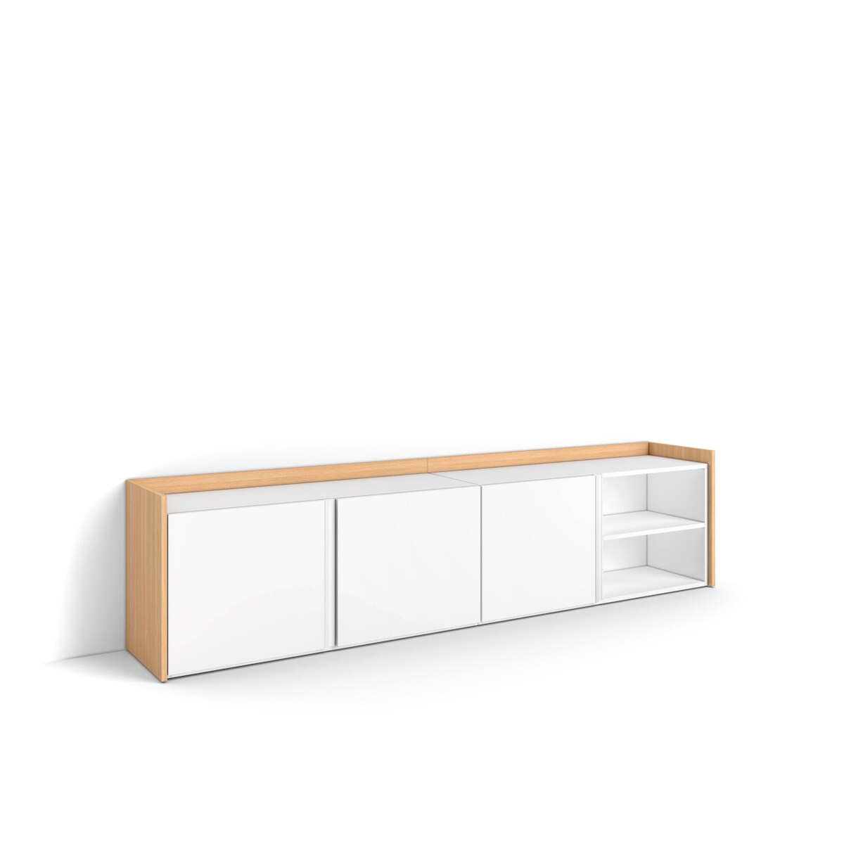 SKRAUT HOME TV-Schrank, Lowboard, 207x50x35 cm, Für TV-Geräte bis zu 80", Fernsehtisch, Weiß und Eiche Soft Image