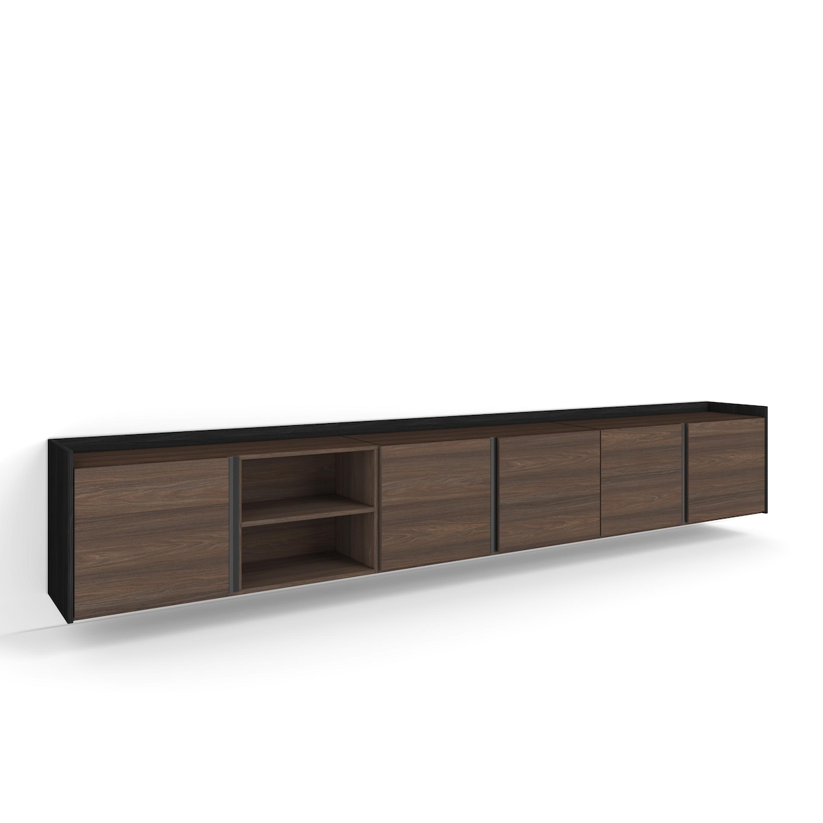TV-Schrank, Lowboard, 309x50x35 cm, Für TV-Geräte bis zu 80", Hängend, Dunkler Eiche und Schwarz Image