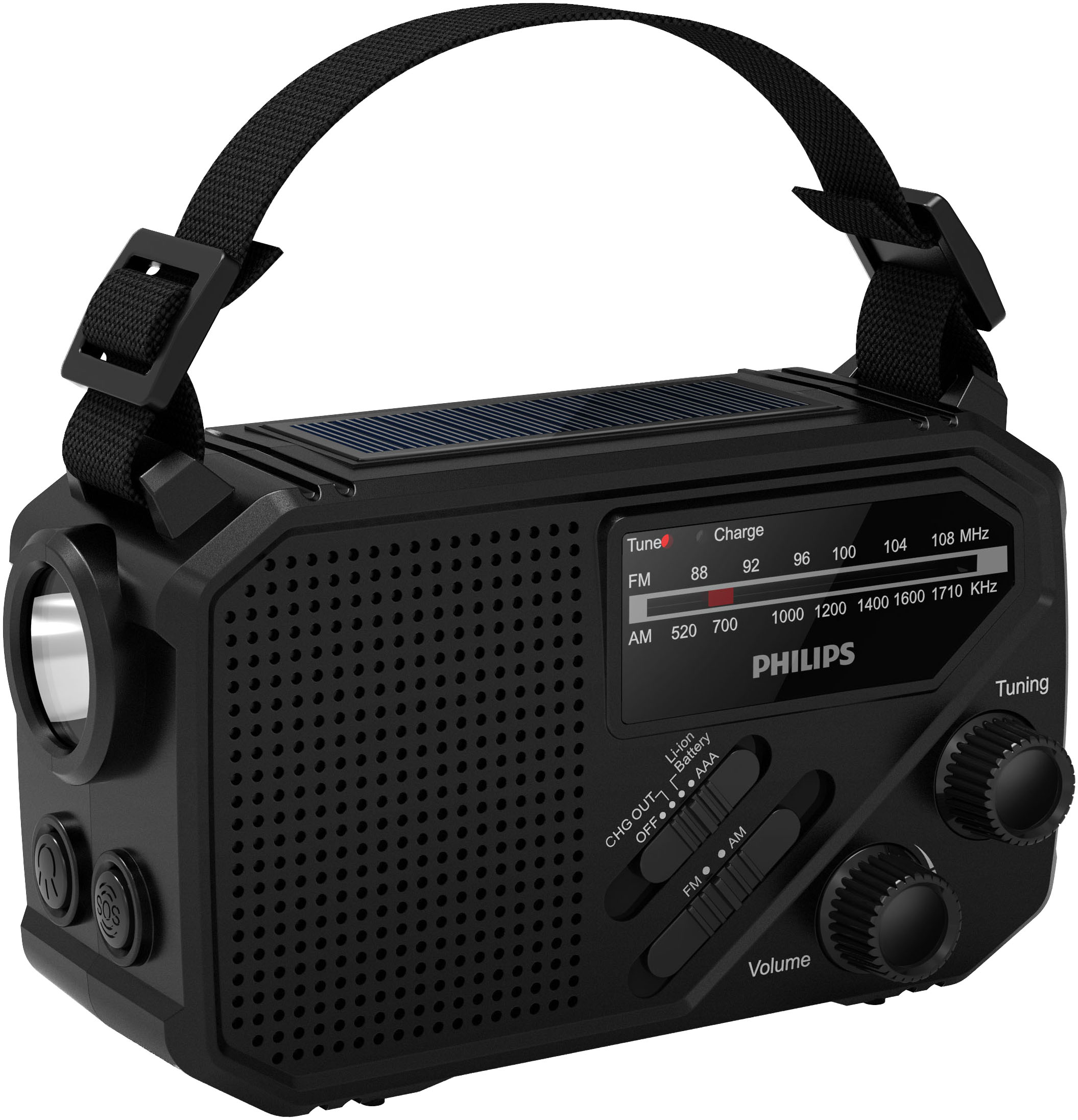 PHILIPS Notfallradio "TAR1609/00", schwarz, B:15cm H:9cm T:6,8cm, Radios, Kurbelradio, LED-Leuchte, lauter SOS-Alarm + Blinkleuchte,USB-C, USB-A Image