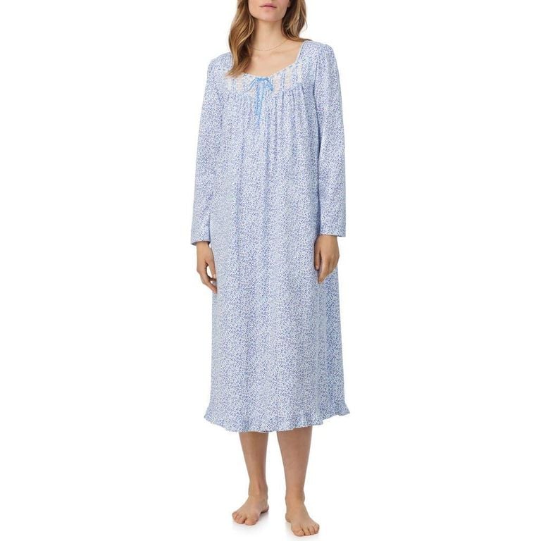 Long Sleeve Cotton Nightgown - Blue - Eileen West Nightwear