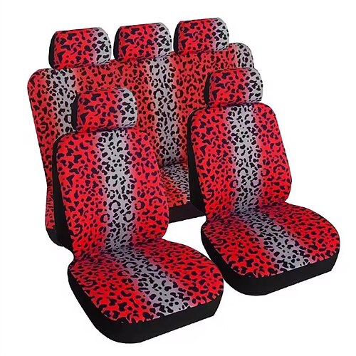 Leopardenmuster-Autositzbezüge, komplettes Set, universell passender Geparden-Autositzschutz für Frauen und Mädchen, Vorder- und Rücksitzbezüge mit Kopfstützenbezügen, niedliche Autodekoration Image