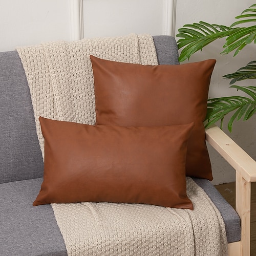 Outdoor-Kissenbezug aus PU-Leder, wasserdicht und fleckenabweisend, dekorativer Kissenbezug für Terrasse, Garten, Veranda, Balkon, Couch, Sofa, Landhausstil, Wohnaccessoires Image