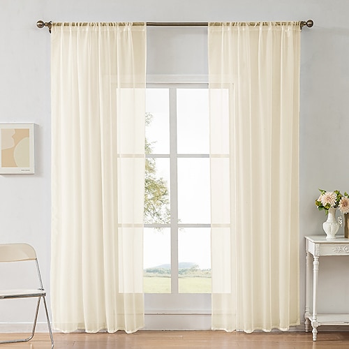 Weiße, transparente Gardinen, 84 Zoll lang, für das Schlafzimmer – lichtdurchlässige Gardinen, 1 Paneel, elegant Luftiger, atmungsaktiver, strukturierter Voile-Halbvorhang mit Stangendurchzug, B 42 x Image