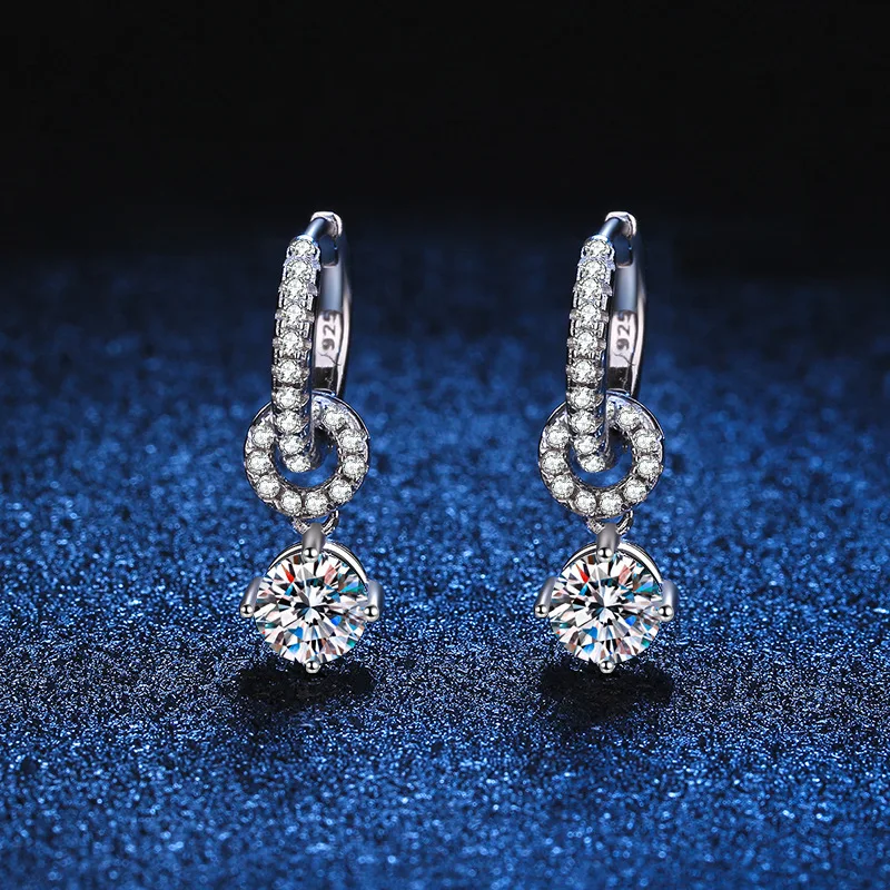 18K platinum diamond earrings double wear earrings moissanite earrings PT950 platinum full diamond 50 points