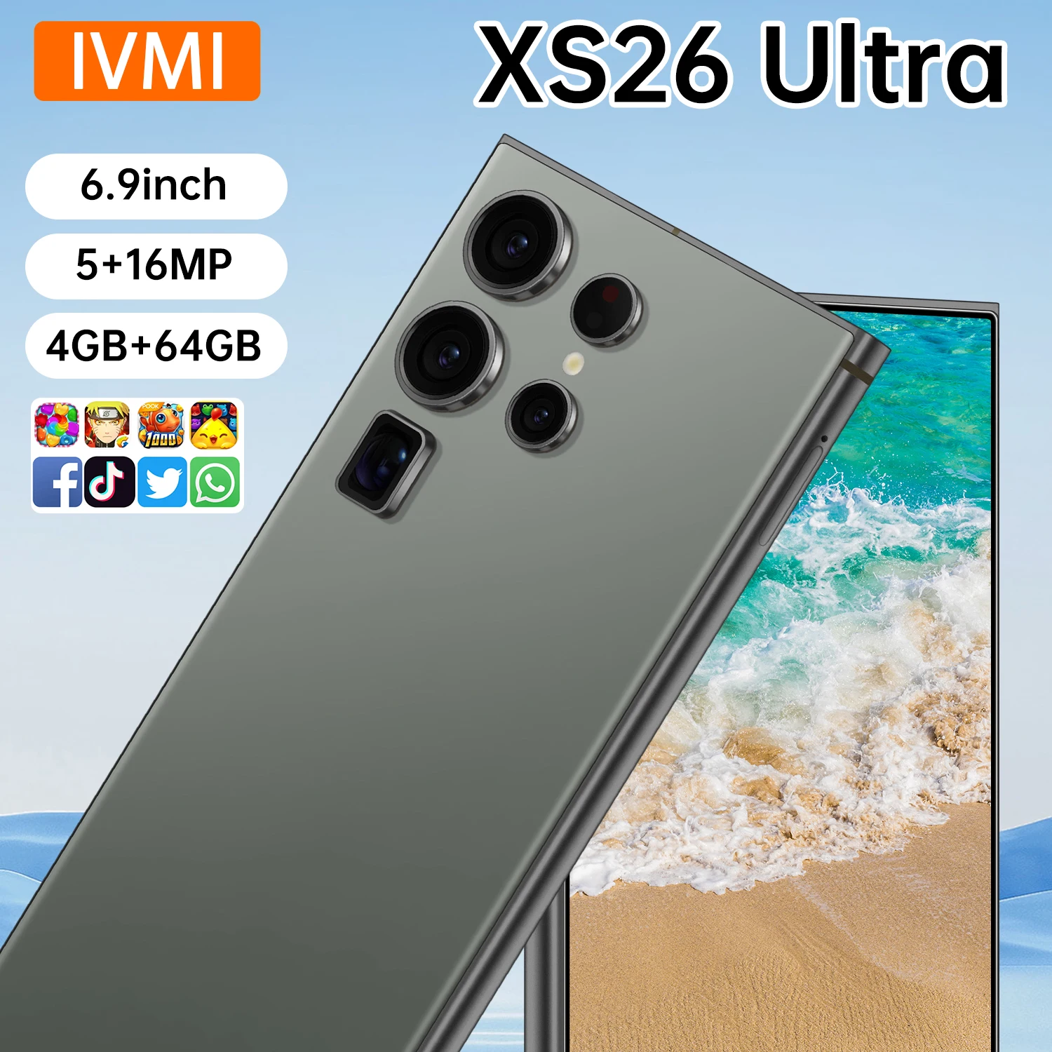 IVMI XS26 Ultra Cellphone Android 10 6.9inch Screen 4GB RAM 64G ROM 5+16MP Smartphones Mobile Phone