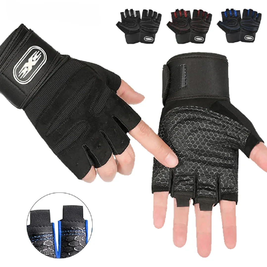 Gants de sport pour hommes et femmes, gants mi-doigts avec sangle de maintien du poignet pour la musculation, l'entraînement, le vélo, la moto, la salle de sport