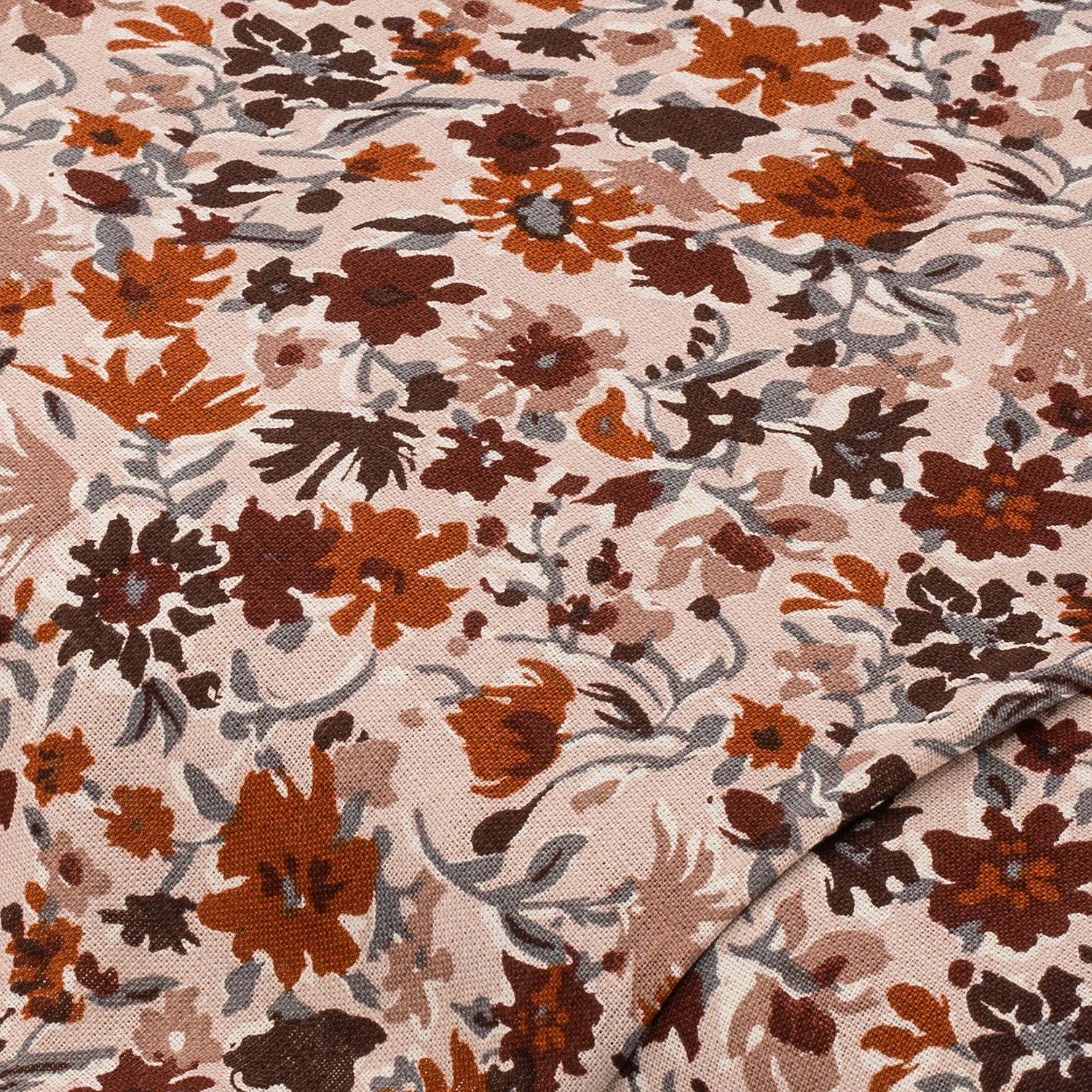 Baumwoll-Blusenstoff Blumen, braun-color