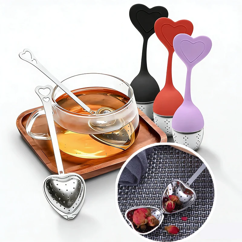 Edelstahl-Teeinfusor, Langstieliger Siebfilter für Lose Teeblätter, Gewürze und Kräuter, Tragbarer Herzförmiger Teeaufgussfilter als Geschenk Image