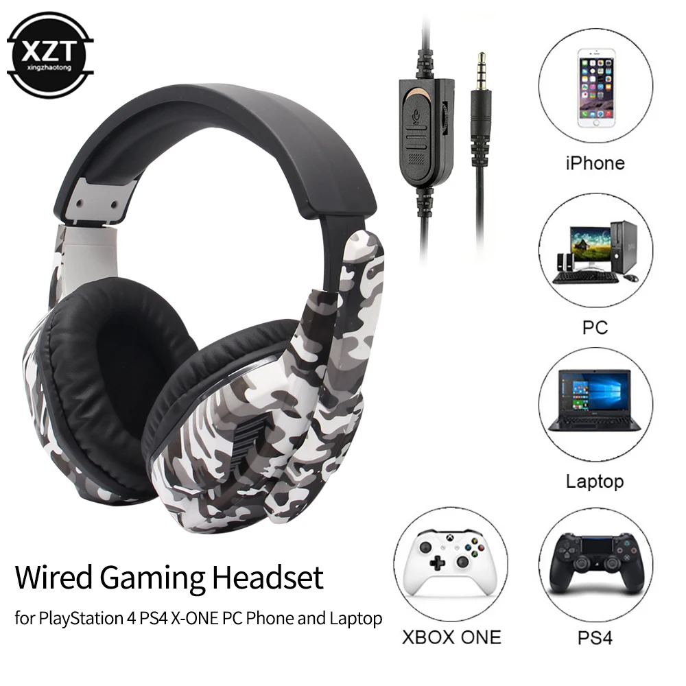 Camouflage Gaming Headset 3,5 mm AUX-Buchse, kabelgebundene Kopfhörer, Gamer, coole Spielkopfhörer mit Mikrofon für PS4, Xbox One, PC, Telefon