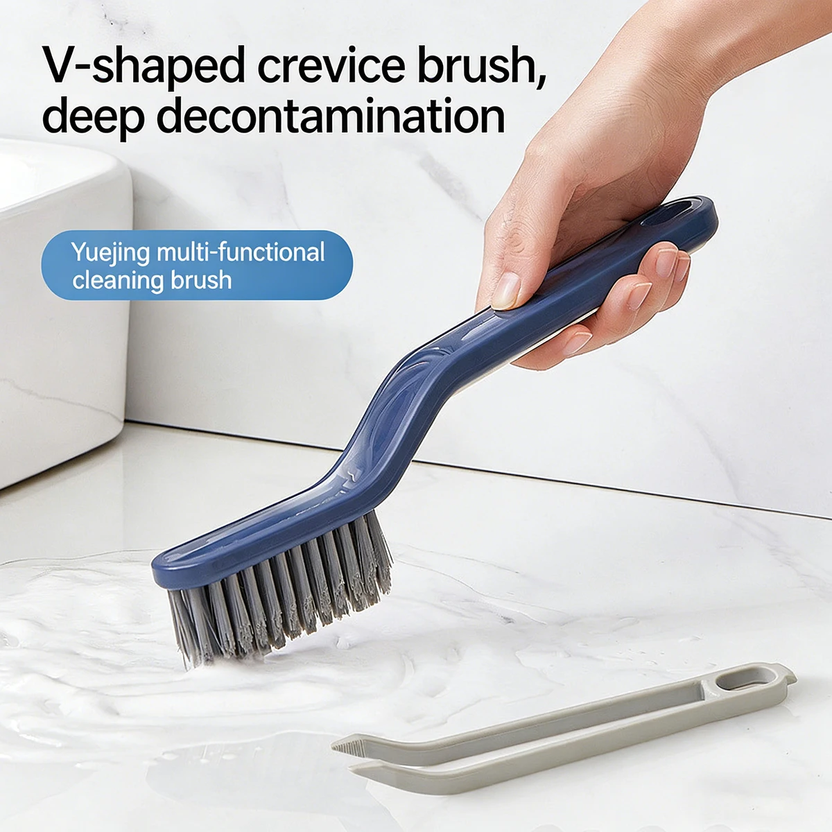 Reinigungsbürste Neue Badezimmer-Reinigungsbürste 2-in-1 Kleine Clip-Haarbürste Fensterreinigungsbürste Multifunktionale Küchenbürste Image
