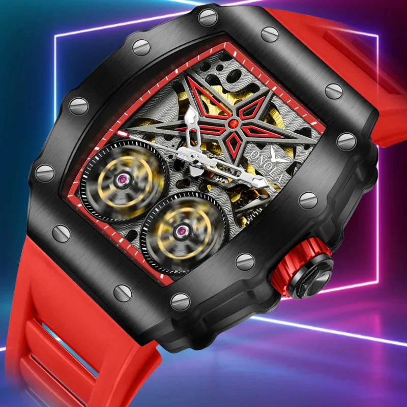 ONOLA Uhr Für Männer Doppel Tourbillon Aushöhlen Wasserdicht Leucht Voll Automatische Mechanische Männer Uhr Uhren Para Hombres Image