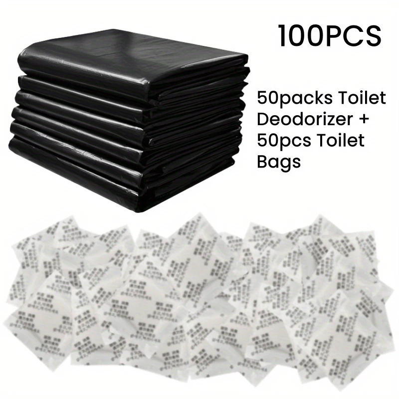 Tragbares Camping-Toiletten-Set (50 Müllbeutel und 50 Packungen Toiletten-Gel), geeignet für Camping, Wandern, Roadtrips.