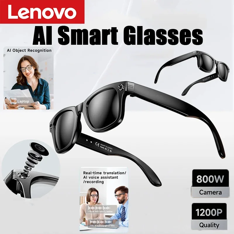 Lenovo 6K HD AI Smart-Brille mit photochromen Gläsern, Multifunktion, Bluetooth-Anruffunktion, Sprachassistent, Musikplayer, Übersetzer und Kamera Image