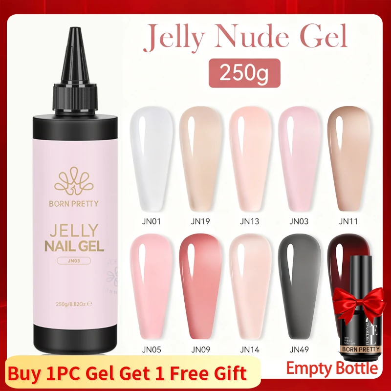BORN PRETT 250 g Jelly Gel-Nagellack, transparent, milchig, weiß, rosa, nackt, Maniküre, Decklack, semi-permanenter Nagellack, Soak Off UV-LED Image