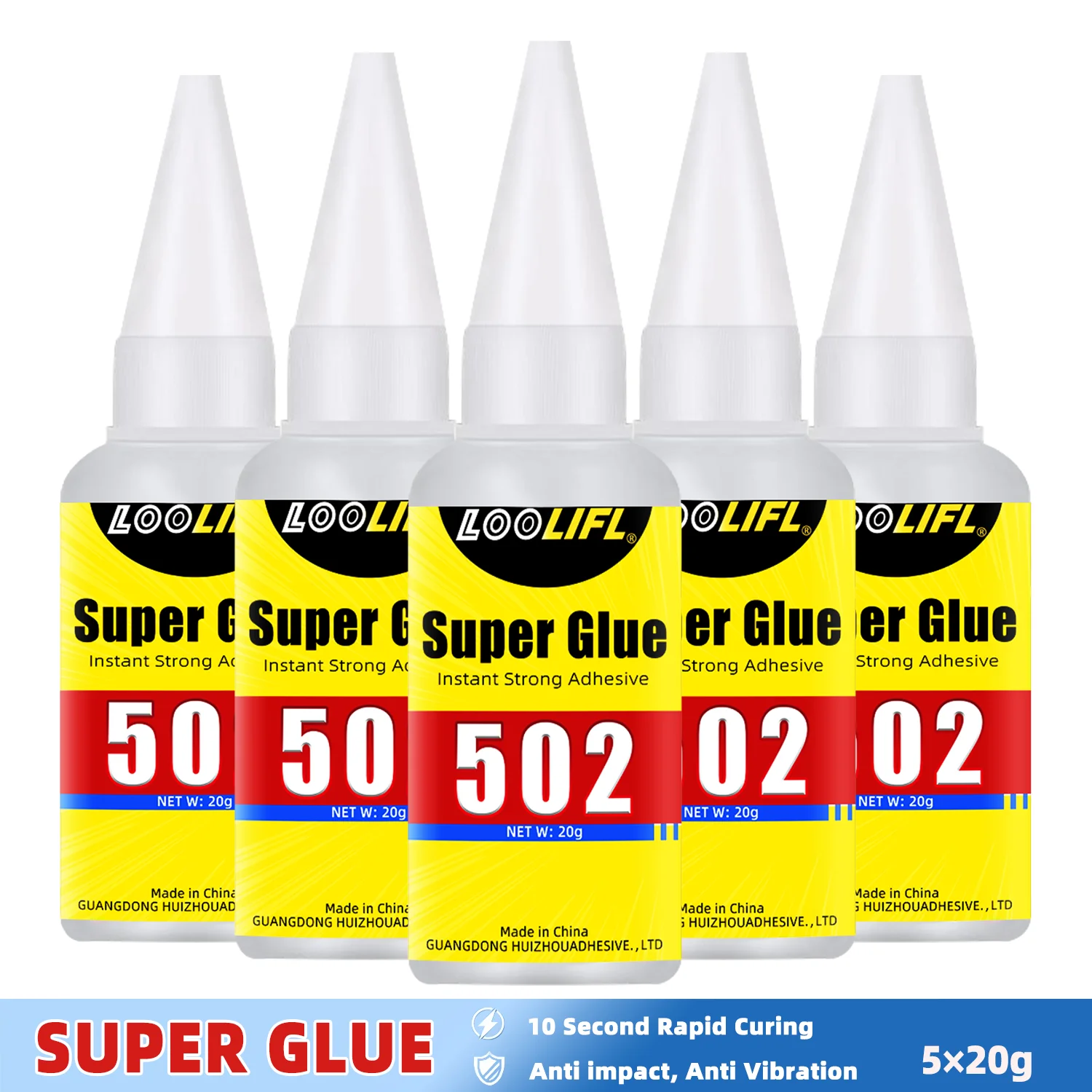 LOOLIFL 502 Sekundenkleber 20g, Cyanacrylat-Klebstoff, Superstarker Kleber für Metall, Kunststoff, Holz, Keramik, Gummi, mit zusätzlichen Düsen