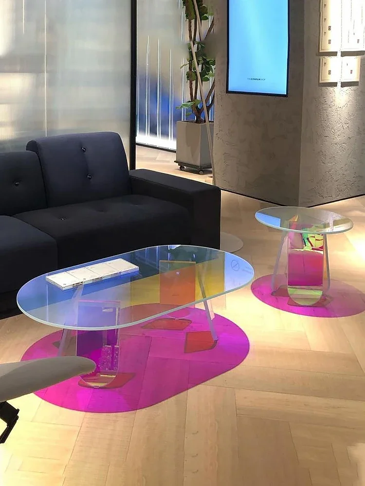 Nordic Designer Couchtisch Luxus Wohnzimmer Möbel Acryl Teetisch Kreative Transparent Bunte Große Sofa Beistelltisch