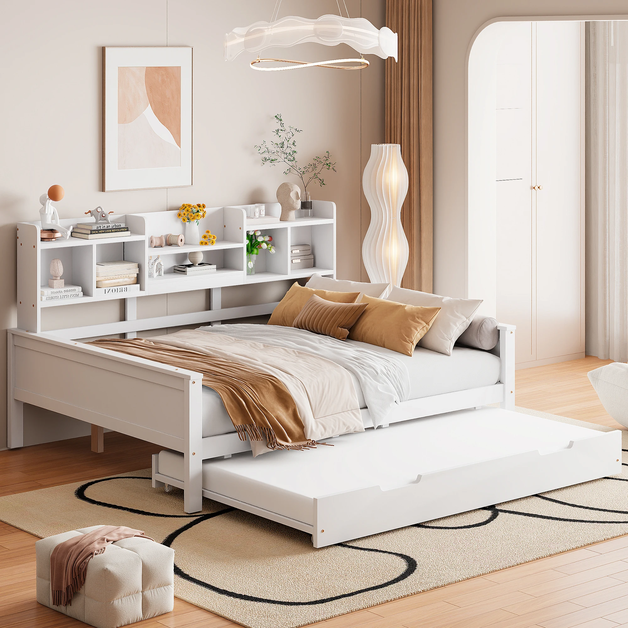 MODFU Schlafsofa Daybett 140x200/90x190 mit Ausziehbett & Stauraum, Weiß Image