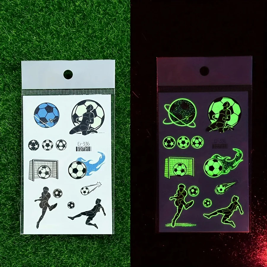 10 Blatt Fußball-Leuchttattoos, Fußball-Fanartikel, im Dunkeln leuchtende temporäre Tattoos, Fußball-Partygeschenke Image