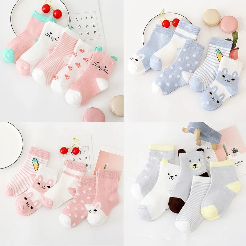 5 paia/lotto bambini calzini di cotone morbido ragazzo ragazza bambino infantile calzini moda caldi per l'autunno inverno 0-5 anni bambini calzini del fumetto