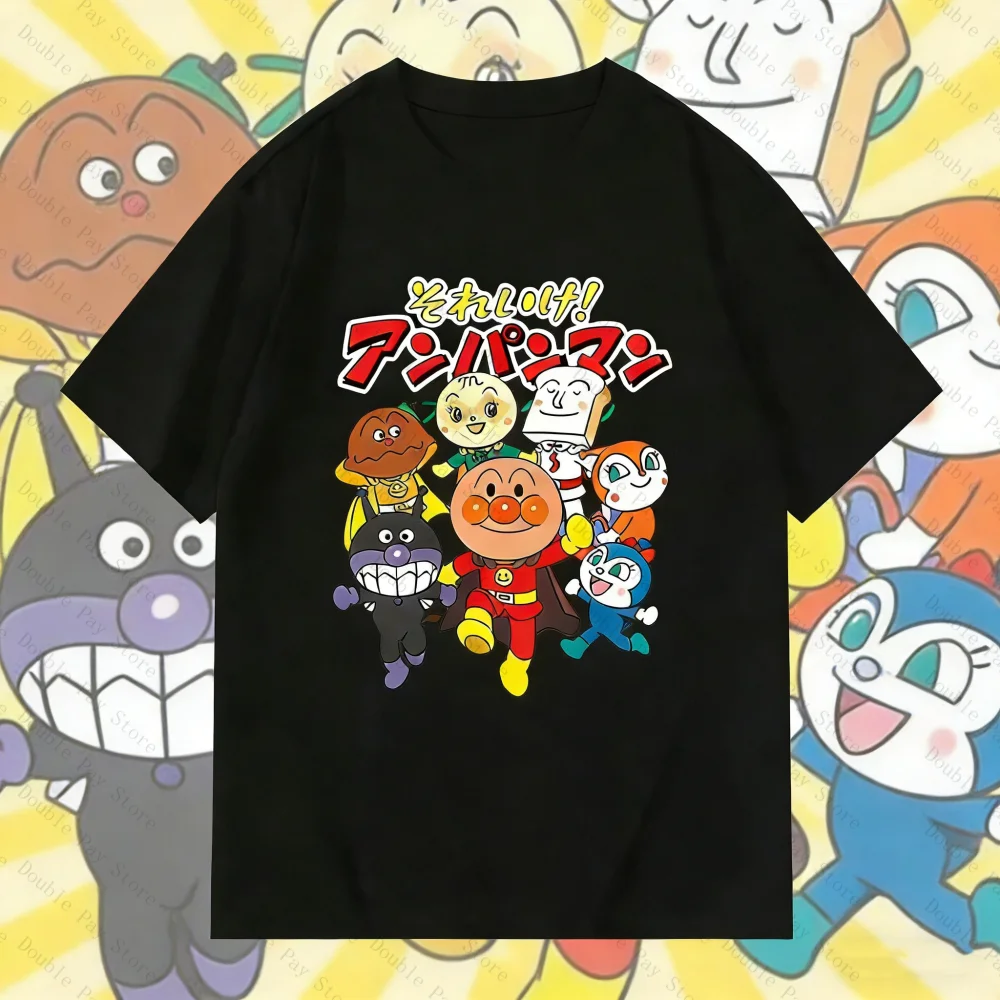 Anpanman and Friends Anime-Print-T-Shirt für Kinder, Männer und Frauen, süßes japanisches Cartoon-Freizeit-Baumwoll-T-Shirt, Streetwear-Oberteil Image