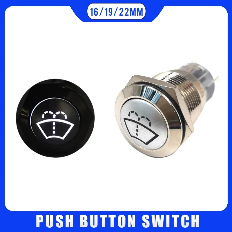 16mm 19mm 22mm Car Windshield Wiper Washer Push Button Light Momentary Latching 12V Switch 3V 5V 24V 220V LED Light Car