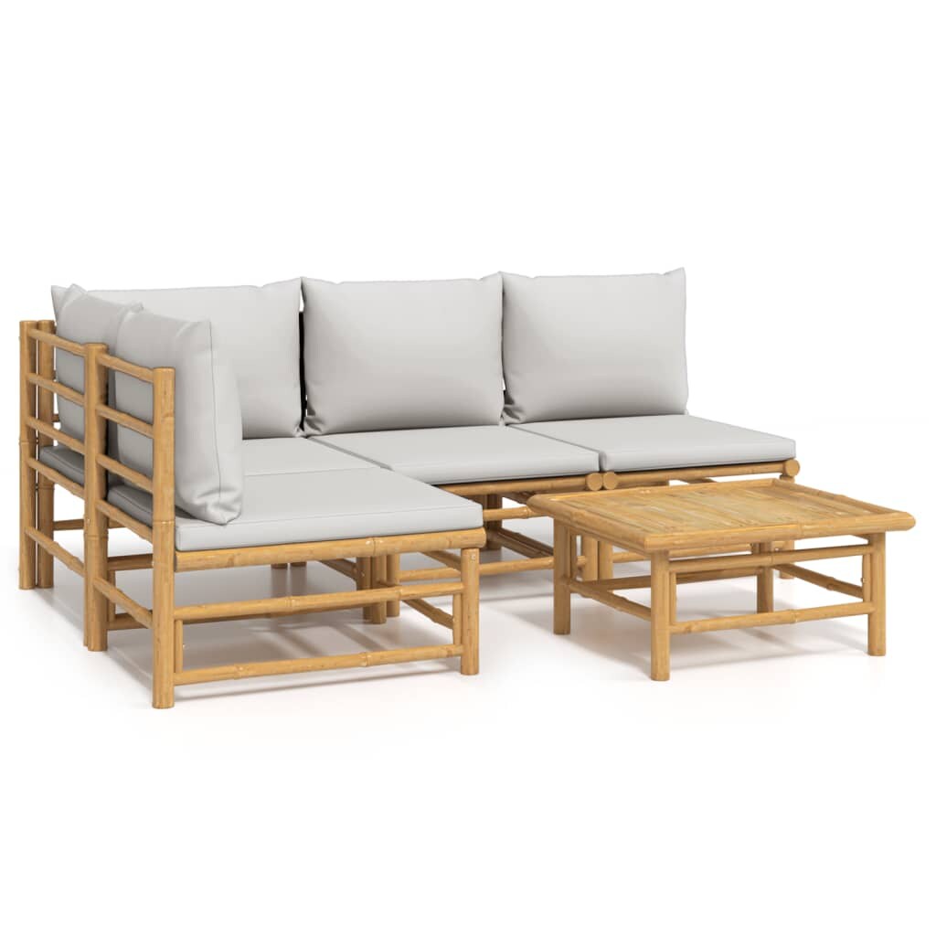 vidaXL 5-tlg. Garten-Lounge-Set mit Hellgrauen Kissen Bambus Image
