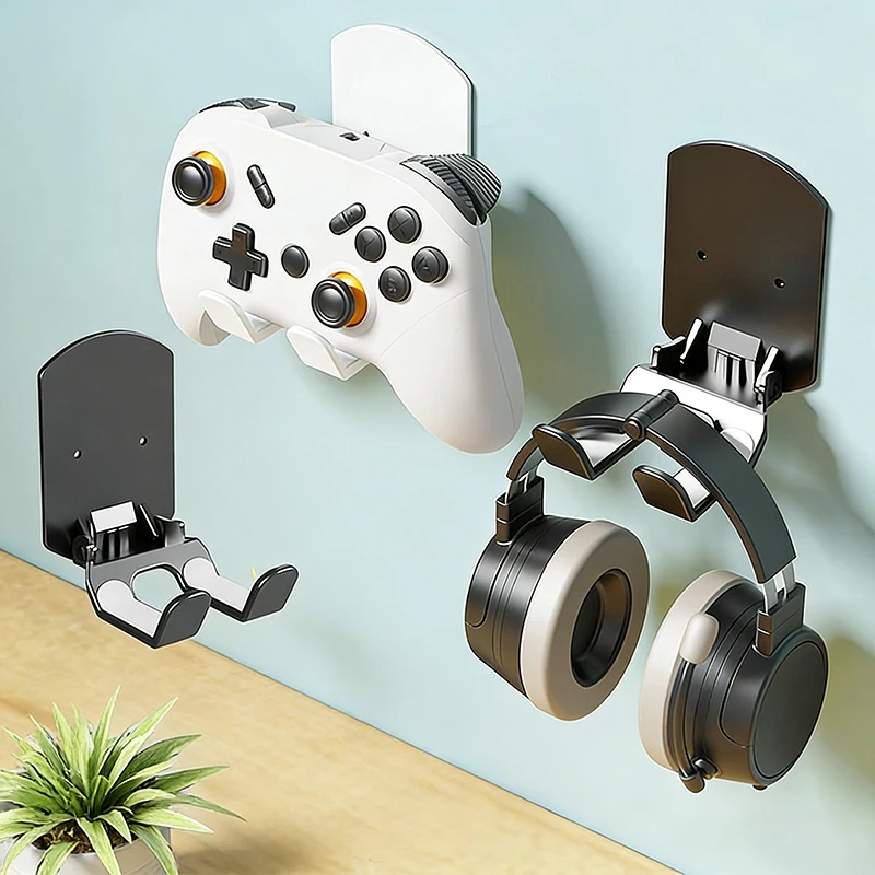 Wall Mounted Game Controller Holder No Punching Easy Install Storage Rack for PS5 Xbox Switch Gaming Headset Hanger Stand