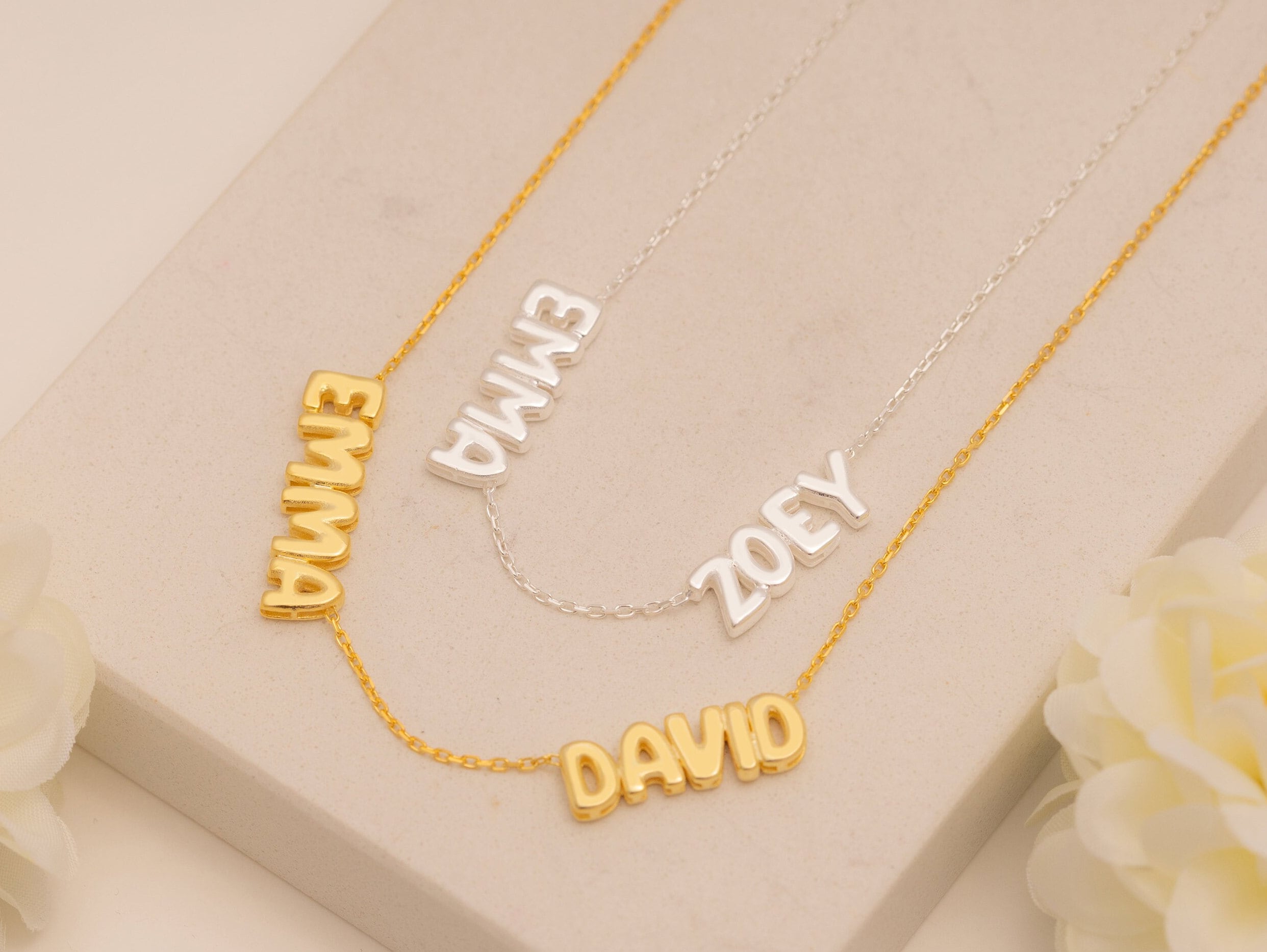 Collana con nome a forma di bolla, gioielli personalizzati, collana con lettere 3D, collana con nome di famiglia, regalo di Natale, idea regalo per la